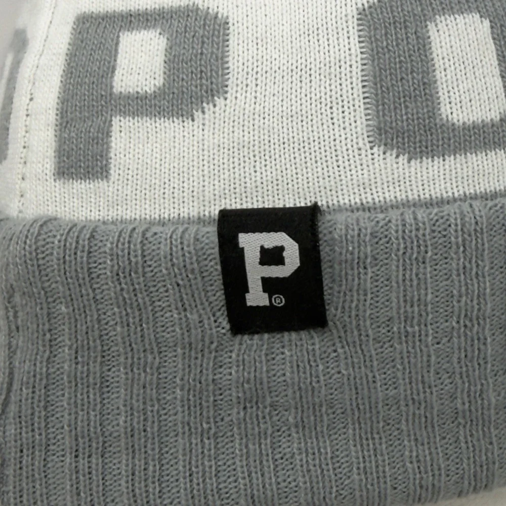 Portland Gear‎ Block Lettering Portland Spell Out Pom Pom Beanie Hat Gray White
